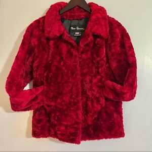 Vintage Maria Dionisiou Red Faux Fur/Teddy Coat, Medium